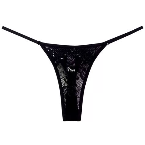 Calcinha Fio Duplo No Bumbum Em Renda Paetes E Regulagem Na Cintura Lingerie Sensualle