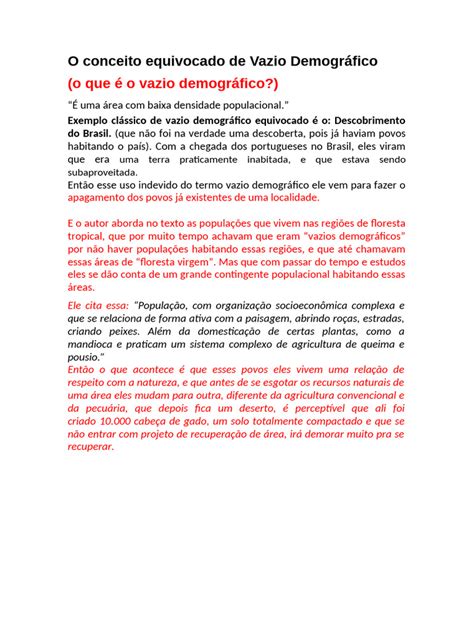 O Que É Vazio Demografico - O Equívoco do Vazio Demográfico | PDF