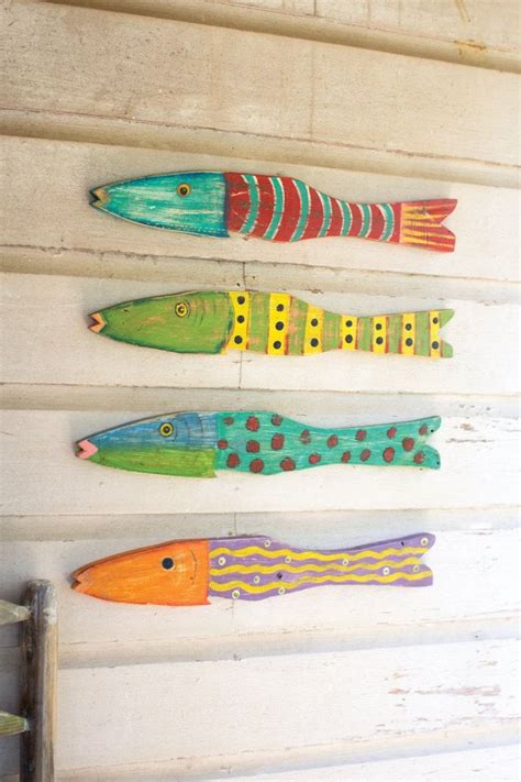 Set Of 4 Recycled Wood Folk Art Fish Fish Wall Decor Folk Etsy Folk