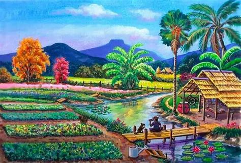 Pin by Suputtra 💖my love💖 on บ้านทุ่ง | Village scene drawing, Drawing ...