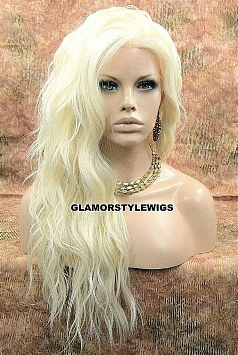 Free Part Human Hair Blend Lace Front Full Wig Long Wavy Platinum