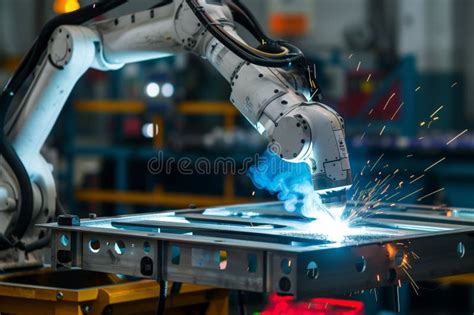 Automated Robot Arm Welding a Metallic Framework Stock Photo - Image of ...