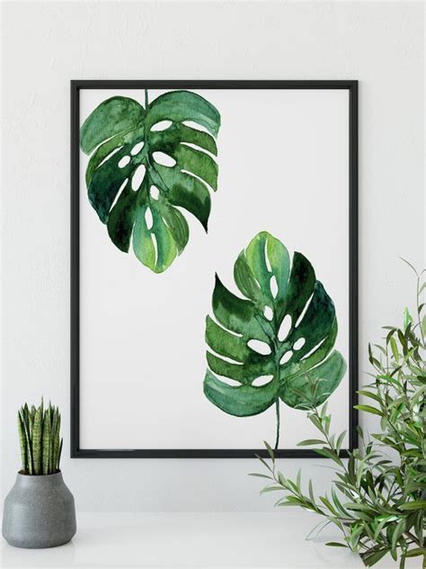 Monstera Print Monstera Plant Botanical Wall Art Green Wall Etsy Tropical Art Print