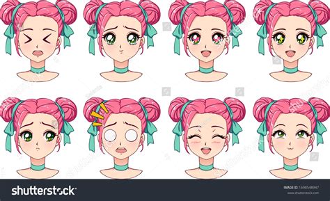 Set Cute Anime Girl Different Expressions Stock Vector (Royalty Free ...