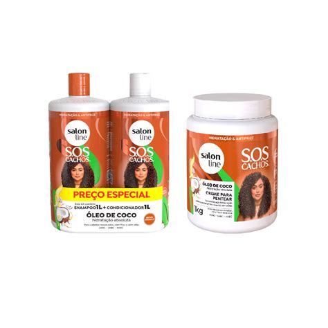 Kit SOS Cachos Coco Tratamento Profundo Salon Line 1L Shampoo