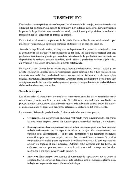 El Desempleo Pdf Desempleo Ciencias Sociales