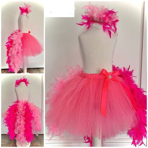 Flamingo Tutu Costume Skirt Headpiece Feathers Gems Hot Pink Baby Pink