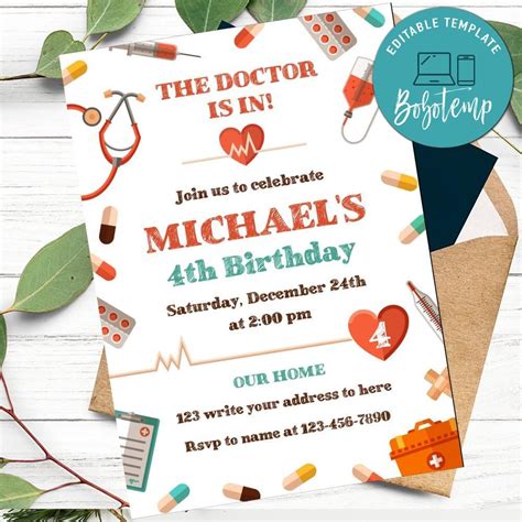 Doctor Birthday Party Invitation Customizable Template Bobotemp