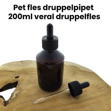 Pet Druppelfles 200ml Amber Bruin Druppelpipet Zwart YBMC