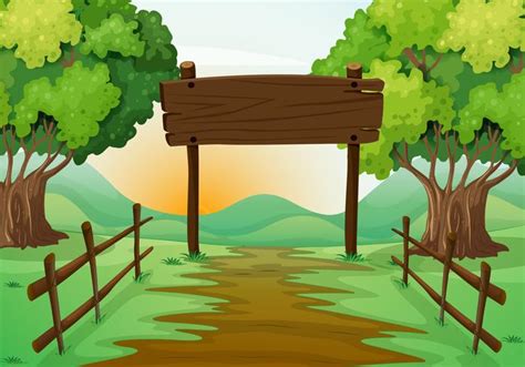 Scene with field and wooden sign 369711 Vector Art at Vecteezy