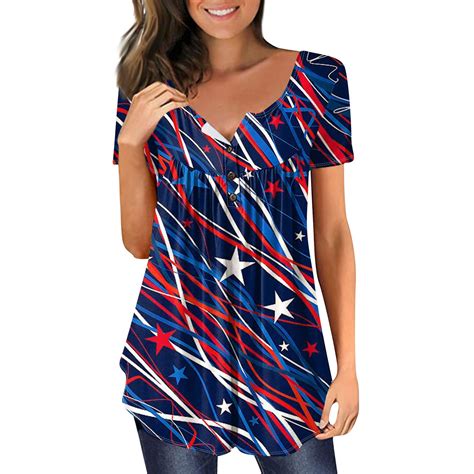 Uocefik 4th Of July Tee Shirts For Women Short Sleeve Independence Day Shirts 2024 Patriotic