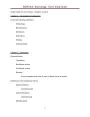 Study Guide For Unit 1 Exam S19 Docx EXPH 364 Kinesiology Unit 1