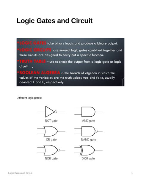 Logic Gates And Circuits Boolean Algebra Basics