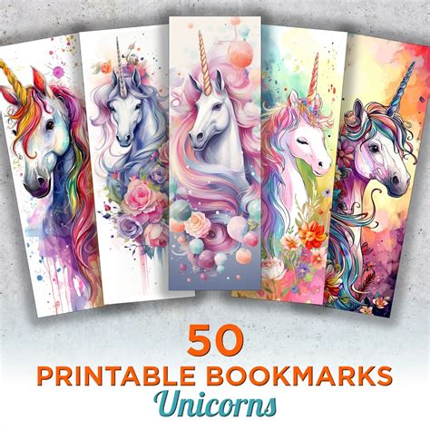 50 Unicorn Printable Bookmarks, Unicorn Digital Download Bookmark ...