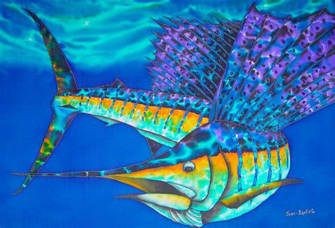 Silk Art Of Jean Baptiste Atlantic Sailfish Ii Original Silk Painting