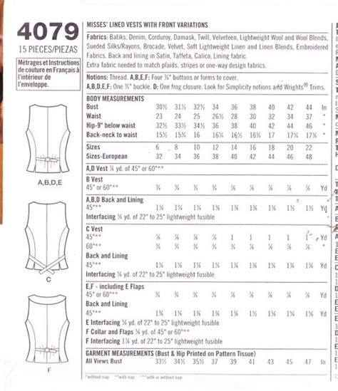 Misses Set Of Vests Sewing Pattern Simplicity 4079 Bust