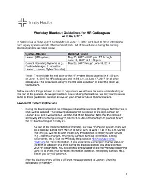 Fillable Online Workday Blackout Guidelines For Hr Colleagues Fax Email