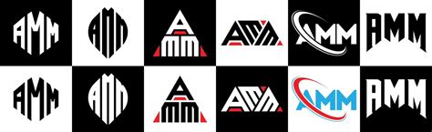 AMM letter logo design in six style. AMM polygon, circle, triangle ...