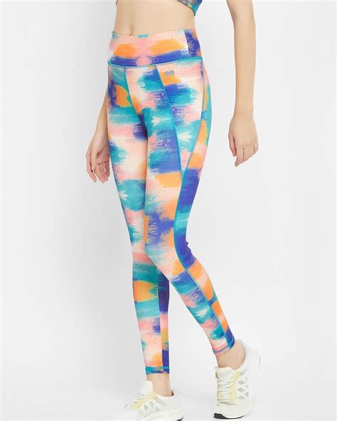 Buy Women S Multicolor Abstract Printed Slim Fit Activewear Tights For Women Multicolor Online