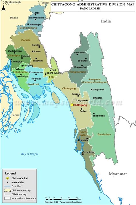 Chittagong Map, Districts in Chittagong Division of Bangladesh