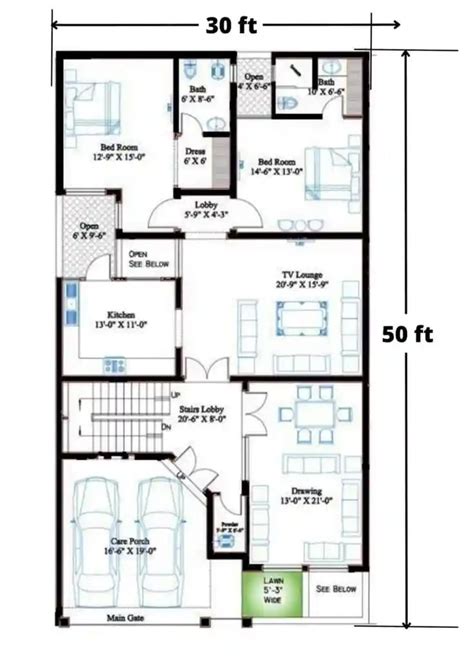 30 X 50 House Plan 30x50 House Plan With Car Parking 30 By 50 House