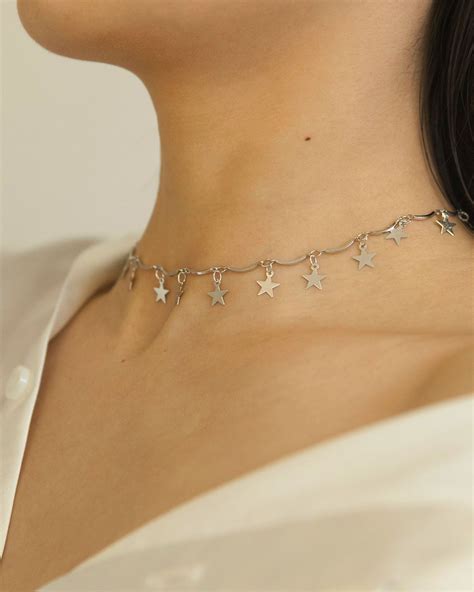 Star Choker Necklace In Silver En Route Jewelry En Route Jewelry Star Choker Chokers