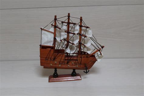 Retro Wooden Model Ship, Handcrafted Wooden Ship Model, Wooden Sailing ...