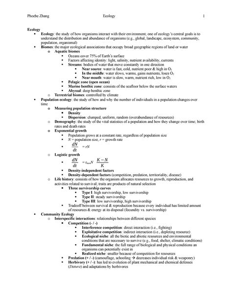 4 Ecology Lecture Notes Midterm 2 Material Phoebe Zhang Ecology