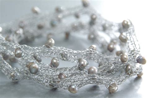 Freshwater Pearls Wire Necklace Hand Knitted From Stainless Etsy