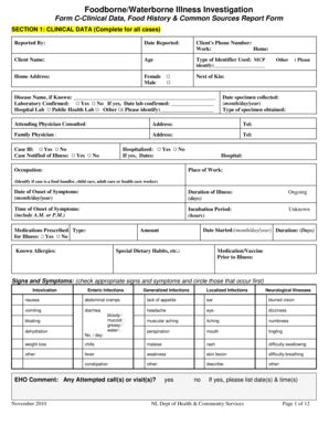 Fillable Online Health Gov Nl Enteric Illness Case History Form