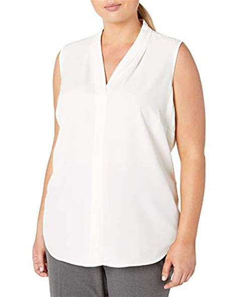 Calvin Klein Plus Size Blouse W Inverted Pleat In Soft White White Lyst