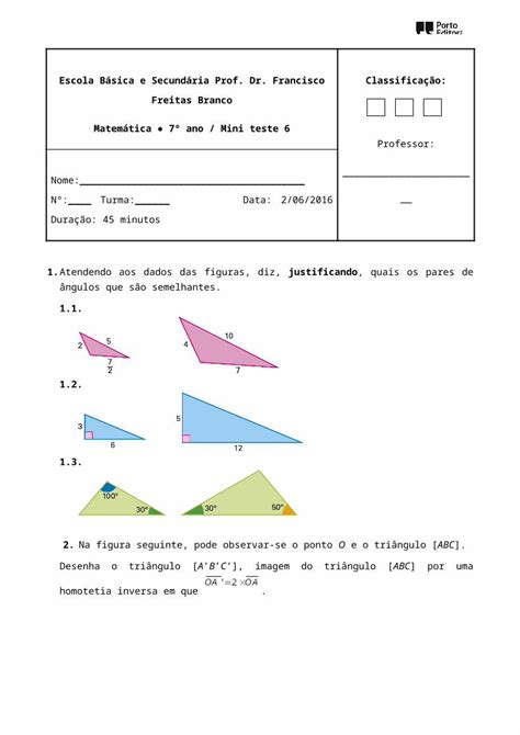 DOCX Miniteste Semelhança de Figuras PDFSLIDE NET