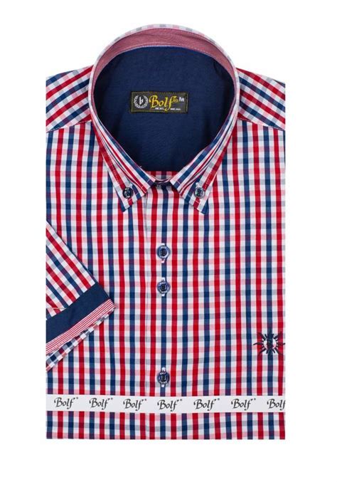 Camisa A Cuadros De Manga Corta Para Hombre Roja Bolf 4510 ROJO