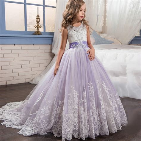 Ruziyoog Princess Lilac Long Girls Pageant Dresses Kids Prom Puffy