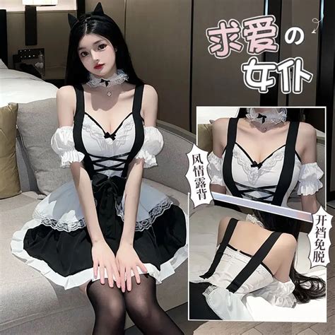Maid Costume Sexy Cosplay Lingerie Naughty Role Play Exposure Woman Night Phone Adult Clothing