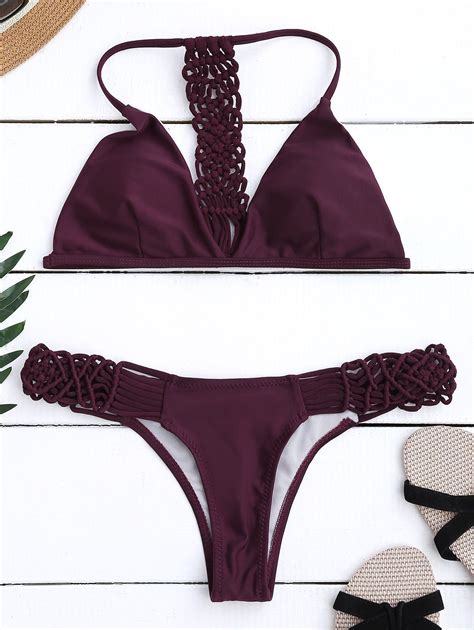 41 OFF 2020 Chunky Crocheting Braided Racerback Bikini In BURGUNDY