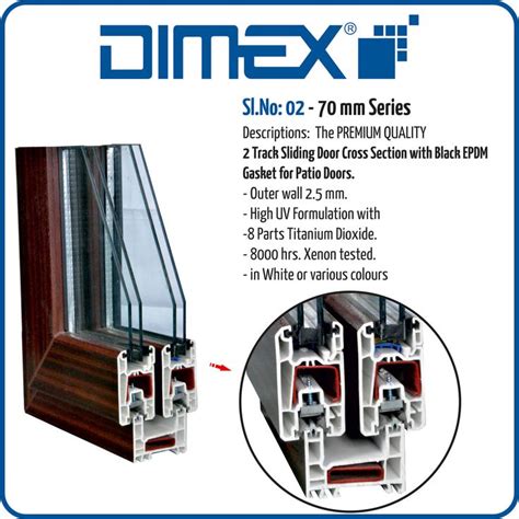 Dimex UPVC 70mm Series 2 Track Sliding Door Cross Section Upvc Upvc