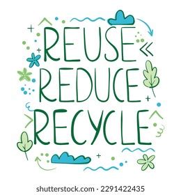 Reduce Reuse Recycle Lettering Vector Illustration Stock Vector