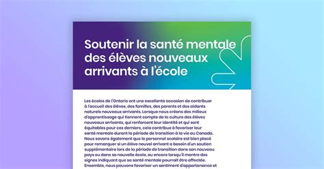 Soutenir La Santé Mentale Des élèves Nouveaux Arrivants à Lécole