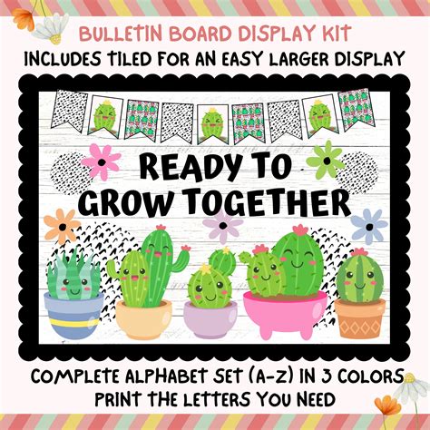 Cactus Grow Together Bulletin Board Kit Plants Succulents Garden Cacti Black White Theme Back