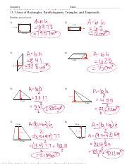 Answers Ws Area Of Rectangles Parallelograms Triangles And