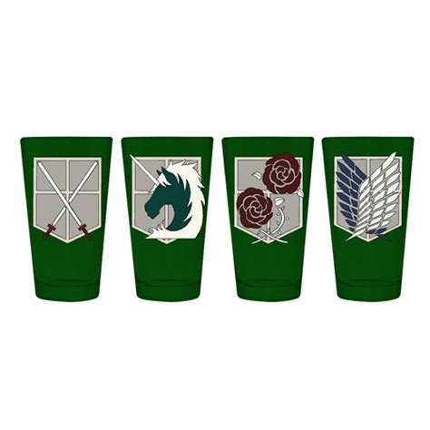 Attack On Titan Wall Badges Pint Glass 4 Pack