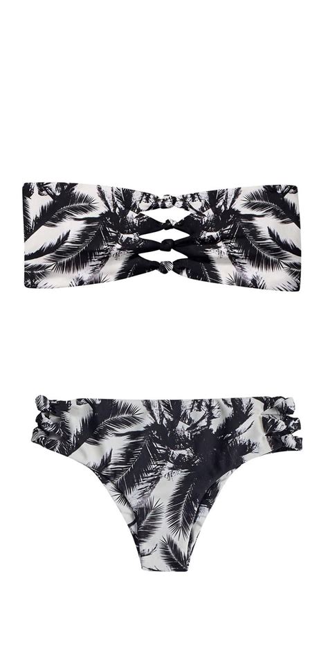 Mikoh Monaco Cutout Knot Detail Bandeau Bikini N Polynesian Palm