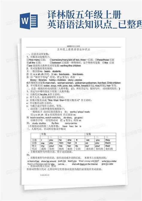 译林版五年级上册英语语法知识点已整理word模板下载编号qazgwayg熊猫办公