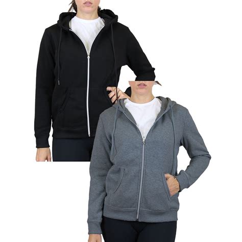 Womens Fleece Lined Zip Up Hoodie 2 Pack