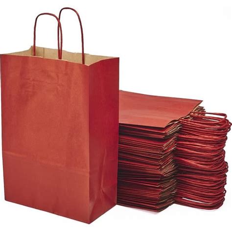 Lot de 50 Sacs Rouges Cabas en Papier Kraft avec Poignées 20x10x29 2 cm