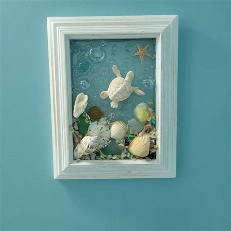 5 X 7 Sea Shell And Sea Glass Collage Art Frame Etsy