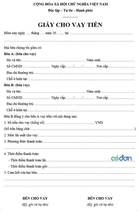 giay vay tien danh  viet tay cach viet giay vay  dung luat