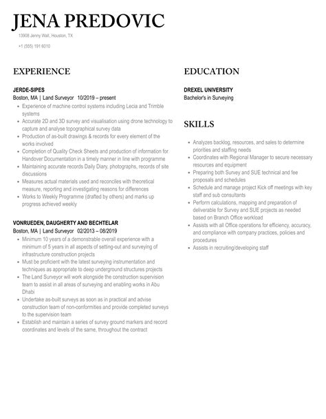 Land Surveyor Resume Samples Velvet Jobs