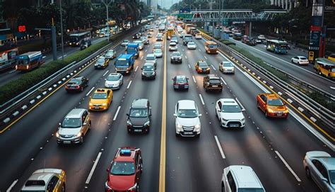Premium Photo | Busy highway traffic with many cars and trucks moving ...